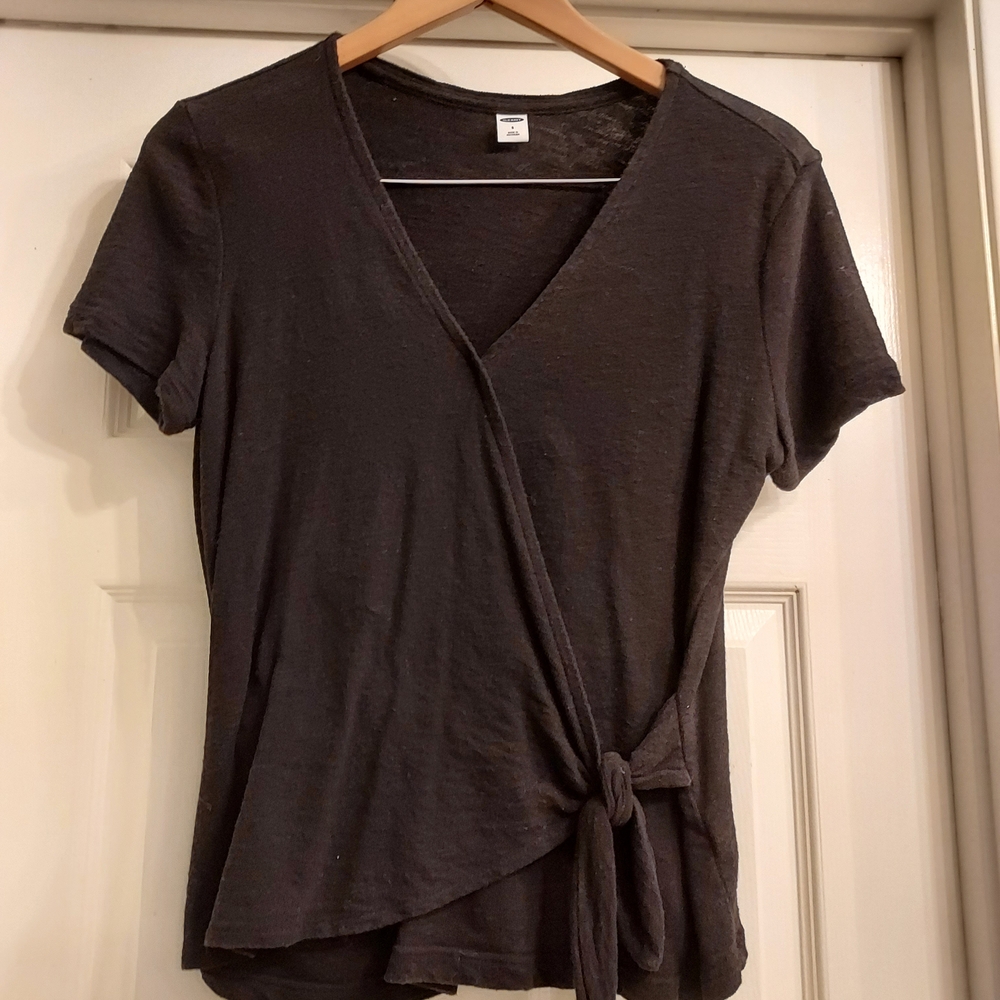 EUC Old Navy Black Wrap Tie Women's Top, 100 Percent Cotton, Size Small
